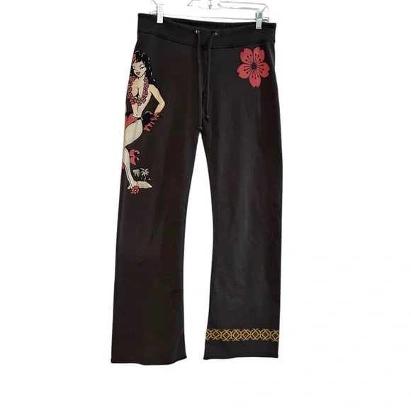 Lucky brand sweatpants M-XL vintage Hawaiian pinup girl graphic tattoo indie